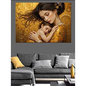 Altın Zemin Anne Ve Bebek Dekoratif Kanvas - Mdf Ahşap Tablo 100x140 cm