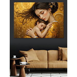 Altın Zemin Anne Ve Bebek Dekoratif Kanvas - Mdf Ahşap Tablo 100x140 cm