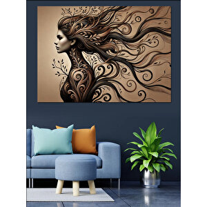 Karmaşık Saçlı Kadın Silüeti Dekoratif Kanvas - Mdf Ahşap Tablo 35x50 cm