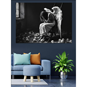 Siyah Beyaz Melek Kadın Dekoratif Kanvas - Mdf Ahşap Tablo 70x100 cm