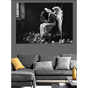 Siyah Beyaz Melek Kadın Dekoratif Kanvas - Mdf Ahşap Tablo
