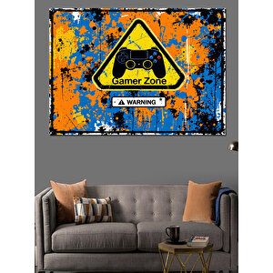 Turuncu Mavi Gamer Uyarısı Dekoratif Kanvas - Mdf Ahşap Tablo 70x100 cm