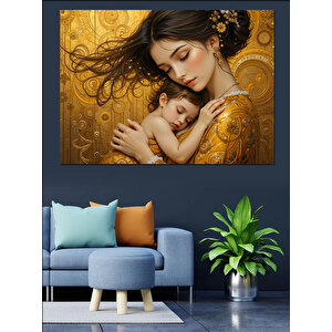 Altın Zemin Anne Ve Bebek Dekoratif Kanvas - Mdf Ahşap Tablo