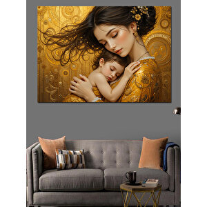 Altın Zemin Anne Ve Bebek Dekoratif Kanvas - Mdf Ahşap Tablo