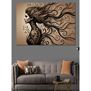 Karmaşık Saçlı Kadın Silüeti Dekoratif Kanvas - Mdf Ahşap Tablo