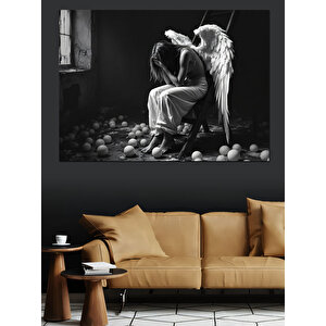 Siyah Beyaz Melek Kadın Dekoratif Kanvas - Mdf Ahşap Tablo 50x70 cm