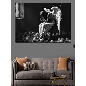 Siyah Beyaz Melek Kadın Dekoratif Kanvas - Mdf Ahşap Tablo 50x70 cm