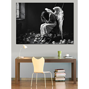 Siyah Beyaz Melek Kadın Dekoratif Kanvas - Mdf Ahşap Tablo