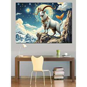 Dağ Zirvesinde Beyaz Oğlak Dekoratif Kanvas - Mdf Ahşap Tablo 70x100 cm