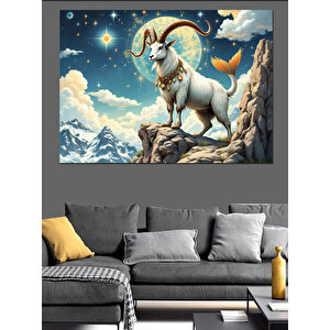 Dağ Zirvesinde Beyaz Oğlak Dekoratif Kanvas - Mdf Ahşap Tablo 70x100 cm