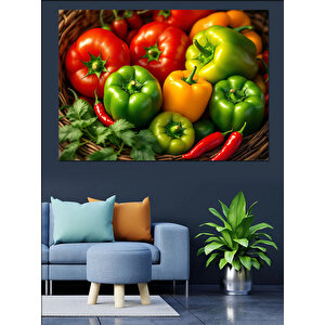 Renkli Taze Biber Detayı Dekoratif Kanvas - Mdf Ahşap Tablo 50x70 cm