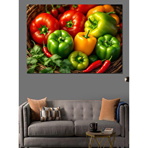 Renkli Taze Biber Detayı Dekoratif Kanvas - Mdf Ahşap Tablo 70x100 cm