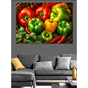 Renkli Taze Biber Detayı Dekoratif Kanvas - Mdf Ahşap Tablo