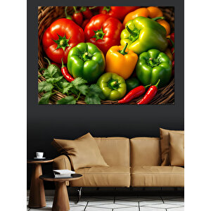 Renkli Taze Biber Detayı Dekoratif Kanvas - Mdf Ahşap Tablo