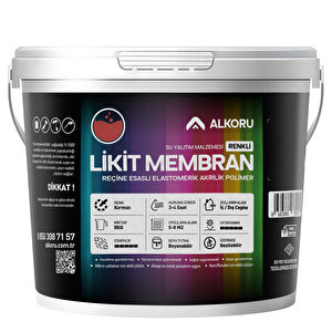 Alkoru 5 Kg Kırmızı Likit Membran Renkli Reçine Esaslı Sıvı Su Yalıtım Malzemesi