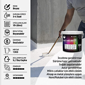 Alkoru 13 Kg Beyaz Likit Membran Renkli Reçine Esaslı Sıvı Su Yalıtım Malzemesi