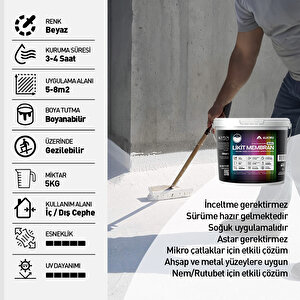Alkoru 5 Kg Beyaz Likit Membran Renkli Reçine Esaslı Sıvı Su Yalıtım Malzemesi