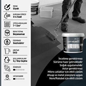 Alkoru 5 Kg Bitüm 1k Likit Membran Kauçuk Ve Elyaf Katkılı Sıvı Su Yalıtım Malzemesi