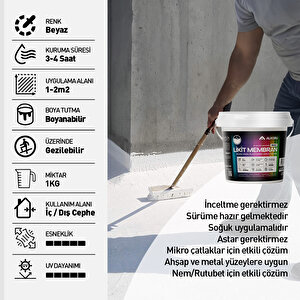 Alkoru 1 Kg Beyaz Likit Membran Renkli Reçine Esaslı Sıvı Su Yalıtım Malzemesi