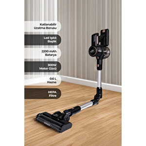 Pi̇rantech Es411 Led Ekranlı Katlanabilir Yüksek Emiş Güçlü 300 Watt Dikey Şarjlı Süpürge