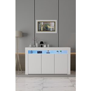 155cm Konsol Led Aydınlatmalı Şık Modern Ve Zarif Konsol Beyaz Mat Büfe