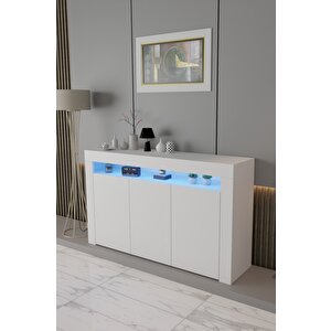 155cm Konsol Led Aydınlatmalı Şık Modern Ve Zarif Konsol Beyaz Mat Büfe