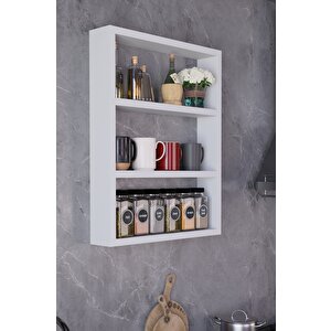 3 Katlı Duvar Rafı 43×60 Cm – Mutfak Baharatlık & Kupa Düzenleyici, Banyo Ve Salon Dekor Rafı - Beyaz