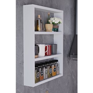 3 Katlı Duvar Rafı 43×60 Cm – Mutfak Baharatlık & Kupa Düzenleyici, Banyo Ve Salon Dekor Rafı - Beyaz