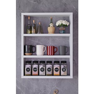 3 Katlı Duvar Rafı 43×60 Cm – Mutfak Baharatlık & Kupa Düzenleyici, Banyo Ve Salon Dekor Rafı - Beyaz
