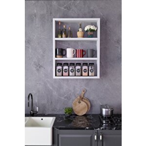3 Katlı Duvar Rafı 43×60 Cm – Mutfak Baharatlık & Kupa Düzenleyici, Banyo Ve Salon Dekor Rafı - Beyaz