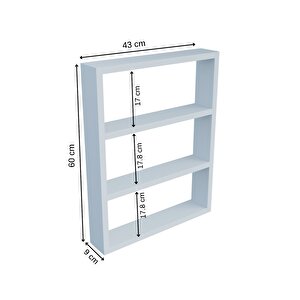 3 Katlı Duvar Rafı 43×60 Cm – Mutfak Baharatlık & Kupa Düzenleyici, Banyo Ve Salon Dekor Rafı - Beyaz