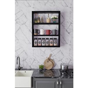 3 Katlı Duvar Rafı 43×60 Cm – Mutfak Baharatlık & Kupa Düzenleyici, Banyo Ve Salon Dekor Rafı - Siyah