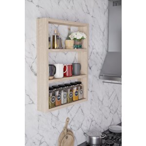 3 Katlı Duvar Rafı 43×60 Cm – Mutfak Baharatlık & Kupa Düzenleyici, Banyo Ve Salon Dekor Rafı - Sonoma