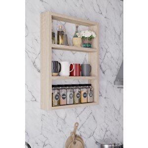 3 Katlı Duvar Rafı 43×60 Cm – Mutfak Baharatlık & Kupa Düzenleyici, Banyo Ve Salon Dekor Rafı - Sonoma