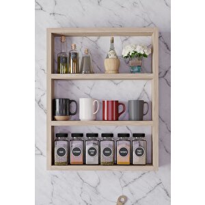 3 Katlı Duvar Rafı 43×60 Cm – Mutfak Baharatlık & Kupa Düzenleyici, Banyo Ve Salon Dekor Rafı - Sonoma