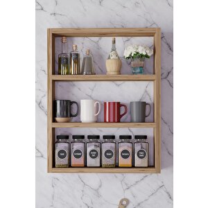 3 Katlı Duvar Rafı 43×60 Cm – Mutfak Baharatlık & Kupa Düzenleyici, Banyo Ve Salon Dekor Rafı