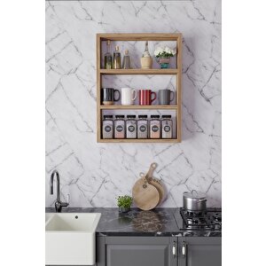 3 Katlı Duvar Rafı 43×60 Cm – Mutfak Baharatlık & Kupa Düzenleyici, Banyo Ve Salon Dekor Rafı