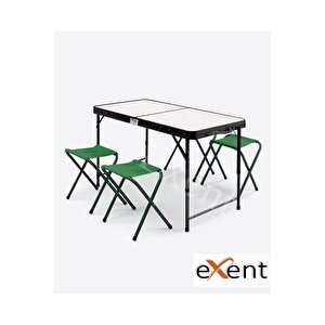 Exent Katlanır Kademeli̇ Tabureli Çantalı Masa, Piknik Kamp Masası Seti-4 Tabureli