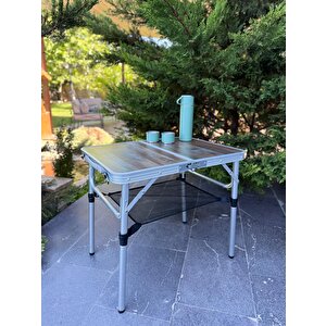 Modulbox Katlanabi̇li̇r, Ayarlanabi̇li̇r, Alümi̇nyum, 45x60 Cm, 2 Yüksekli̇, Kamp Masasi, Pi̇kni̇k Masasi, Ahşap Renk
