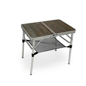 Modulbox Katlanabi̇li̇r, Ayarlanabi̇li̇r, Alümi̇nyum, 45x60 Cm, 2 Yüksekli̇, Kamp Masasi, Pi̇kni̇k Masasi, Ahşap Renk