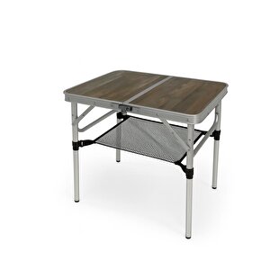 Modulbox Katlanabi̇li̇r, Ayarlanabi̇li̇r, Alümi̇nyum, 45x60 Cm, 2 Yüksekli̇, Kamp Masasi, Pi̇kni̇k Masasi, Ahşap Renk