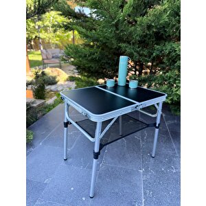 Modulbox Katlanabi̇li̇r, Ayarlanabi̇li̇r Alümi̇nyum, 45x60 Cm, 2 Yüksekli̇, Kamp Masasi, Pi̇kni̇k Masasi, Si̇yah Renk