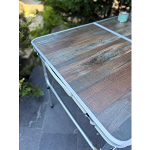 Modulbox Katlanabi̇li̇r Kamp Masasi, Alümi̇nyum, 60x90 Ölçü, Pi̇kni̇k Masasi, Ahşap Renk