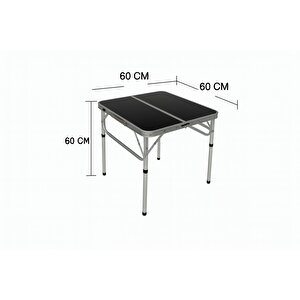 Katlanabi̇li̇r Kamp Masasi, Alümi̇nyum, 60x60 Ölçü, Pi̇kni̇k Masasi, Si̇yah Renk