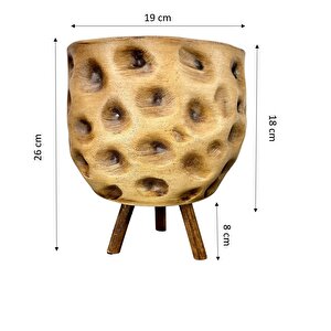 Ev Dekorasyon Aksesuar Naturel Desenli Toprak Saksı Saksılık Salon Çiçeklik 3 Ayaklı 19 Cm