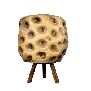 Ev Dekorasyon Aksesuar Naturel Desenli Toprak Saksı Saksılık Salon Çiçeklik 3 Ayaklı 19 Cm