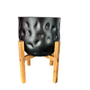 Ev Dekorasyon Aksesuar Siyah Desenli Toprak Saksı Saksılık Salon Çiçeklik 4 Ayaklı 19 Cm