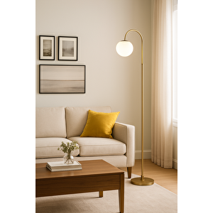Modern Lambader Ayaklı Lambader Beyaz Glop Camlı Abajur Şık Görsellik Katar