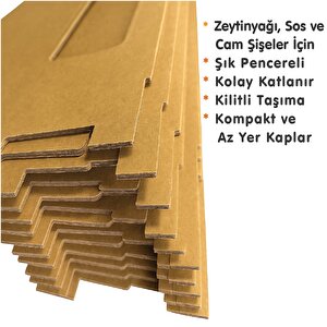 8x8x33cm |25 ADET | Pencereli Kraft Şişe Kutusu, Taşıma Saplı – Zeytinyağı, Sirke Ve Cam Şişe Uyumlu