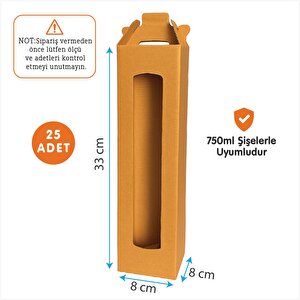 8x8x33cm |25 ADET | Pencereli Kraft Şişe Kutusu, Taşıma Saplı – Zeytinyağı, Sirke Ve Cam Şişe Uyumlu